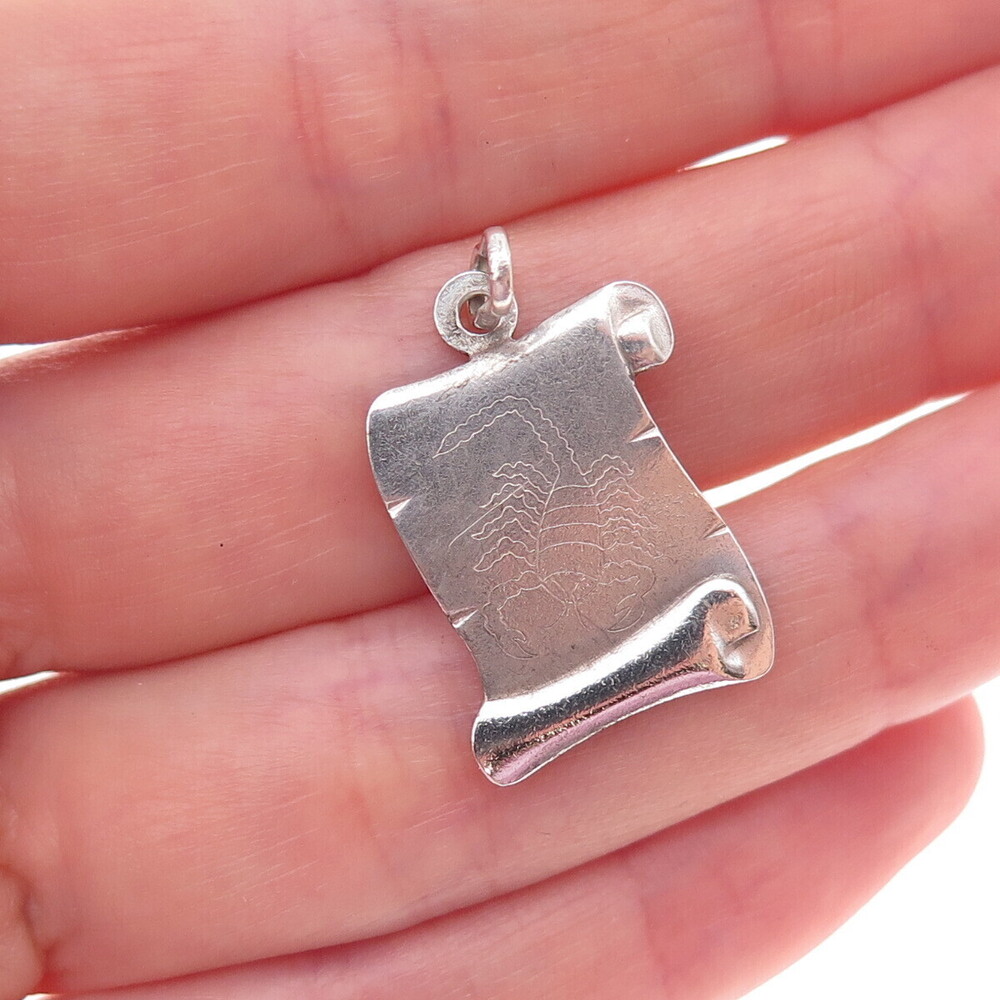 925 Sterling Silver Vintage Engraved Scorpio Zodiac Sign Charm Pendant